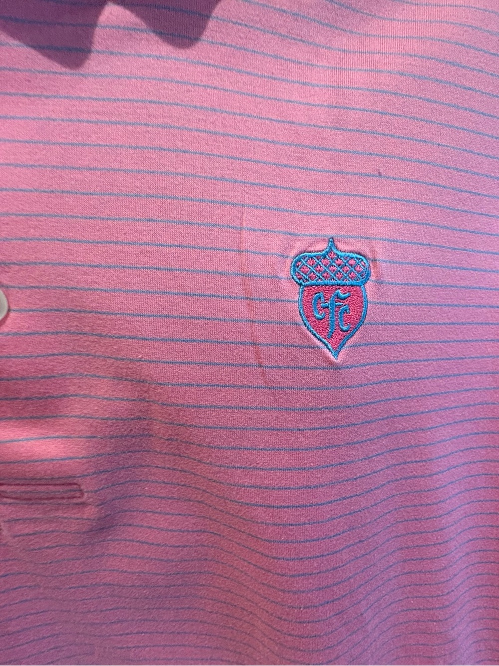 Peter Millar men’s golf polo. Sharp pink with micro blue stripes & logo. XL - Picture 6 of 6